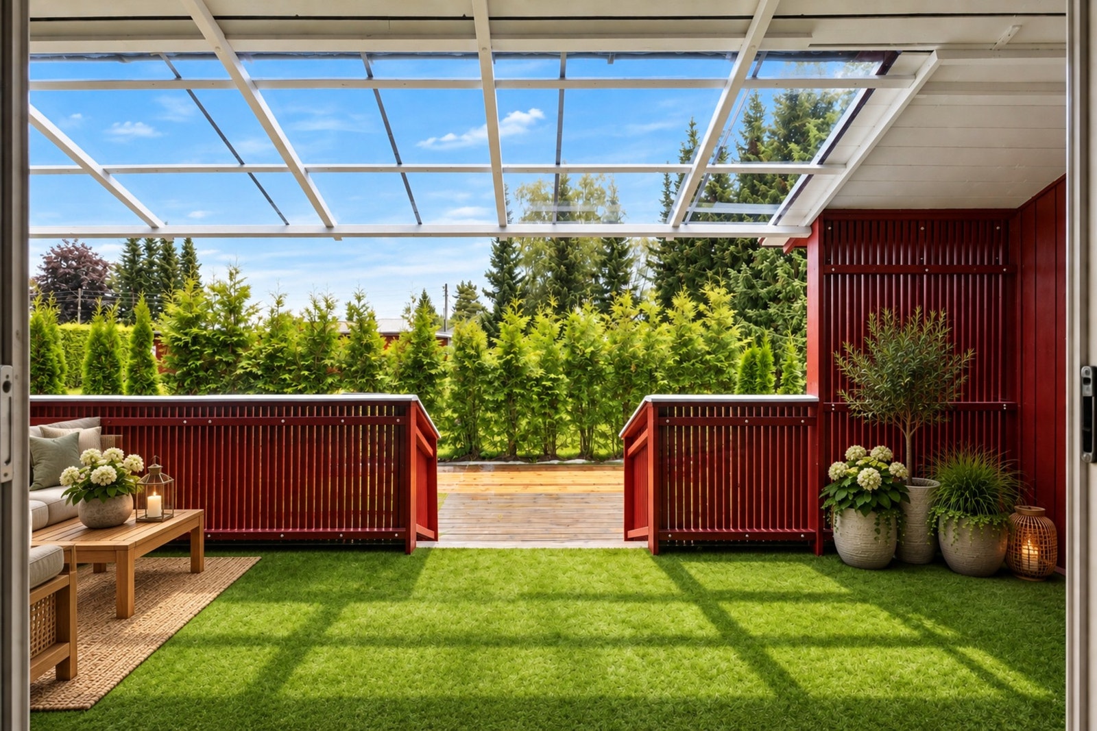 Overbygget veranda med fin møbleringsfrihet (bildet er redigert med AI) Galleribilde