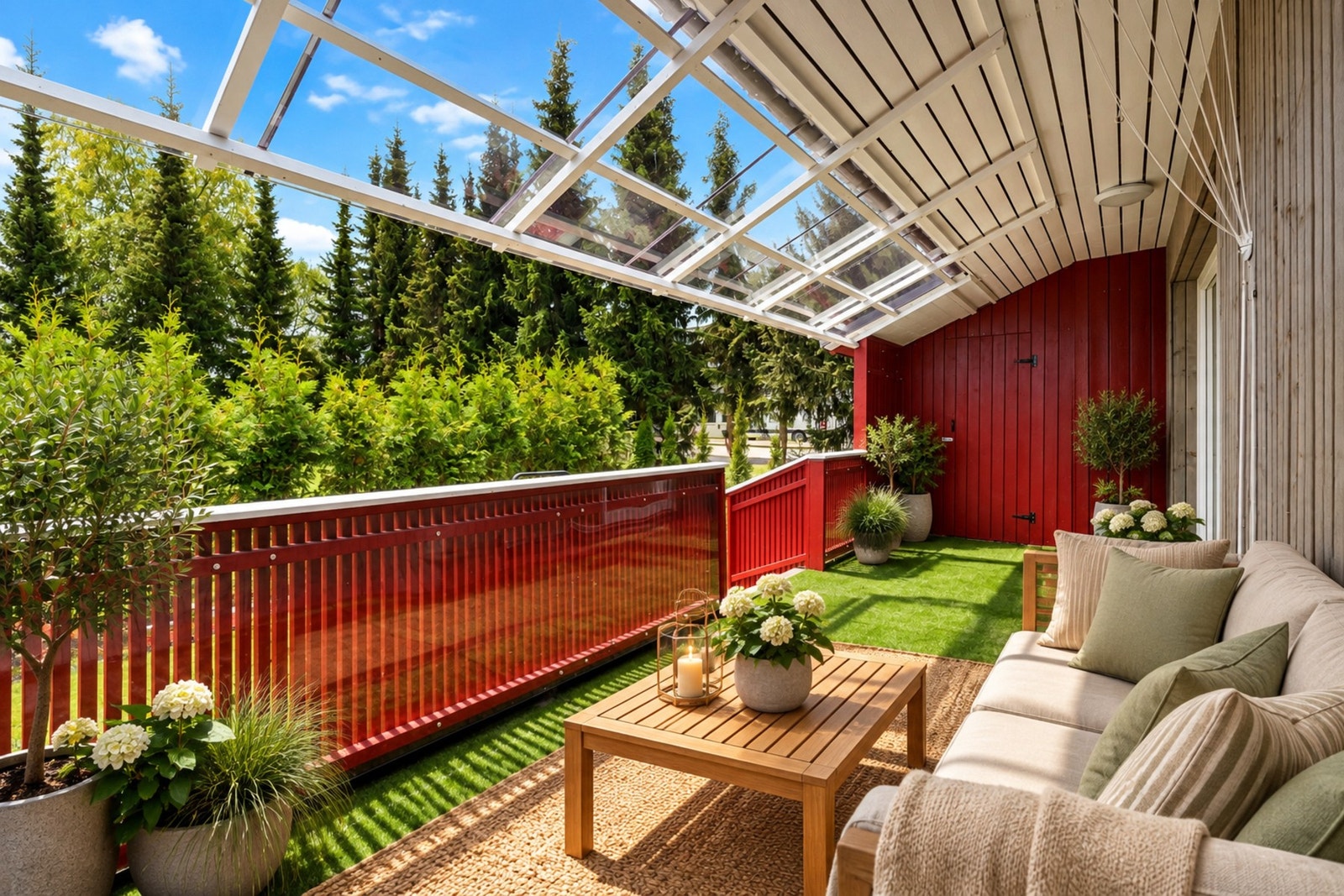 Overbygget veranda med fin møbleringsfrihet (bildet er redigert med AI) Galleribilde