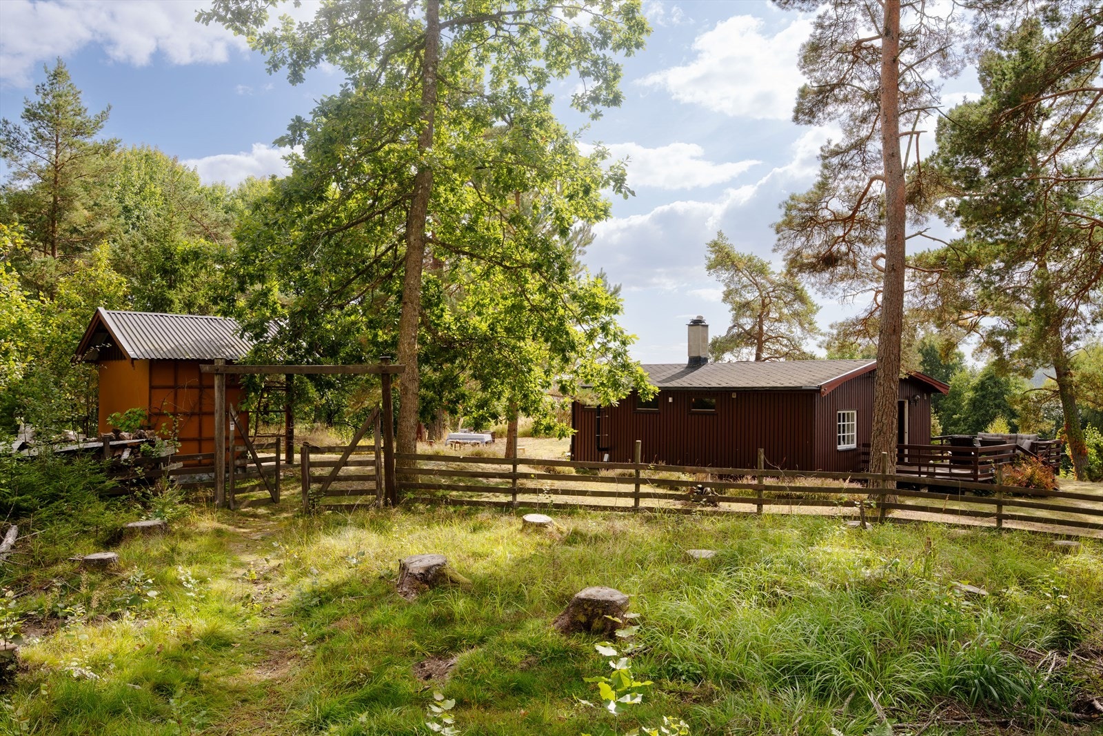 Her ligger hytta omgitt av skog, vann og et variert friluftsområde som gir fantastiske muligheter til å bruke fritiden aktivt, enten ønsket er rolige dager med kaffekoppen på hytta eller lange dager ute i naturen. Galleribilde