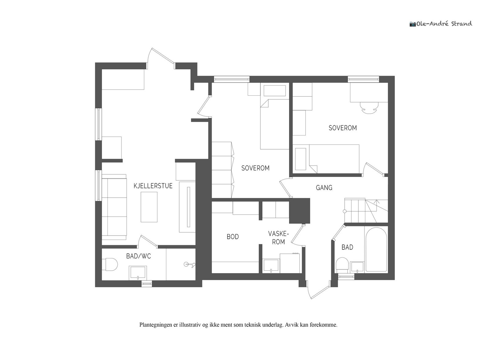 Underetasjen har et areal på 55 m² | Interntrapp og egen utgang til hagen | Denne etasjen har takhøyde på ca 2. meter Galleribilde