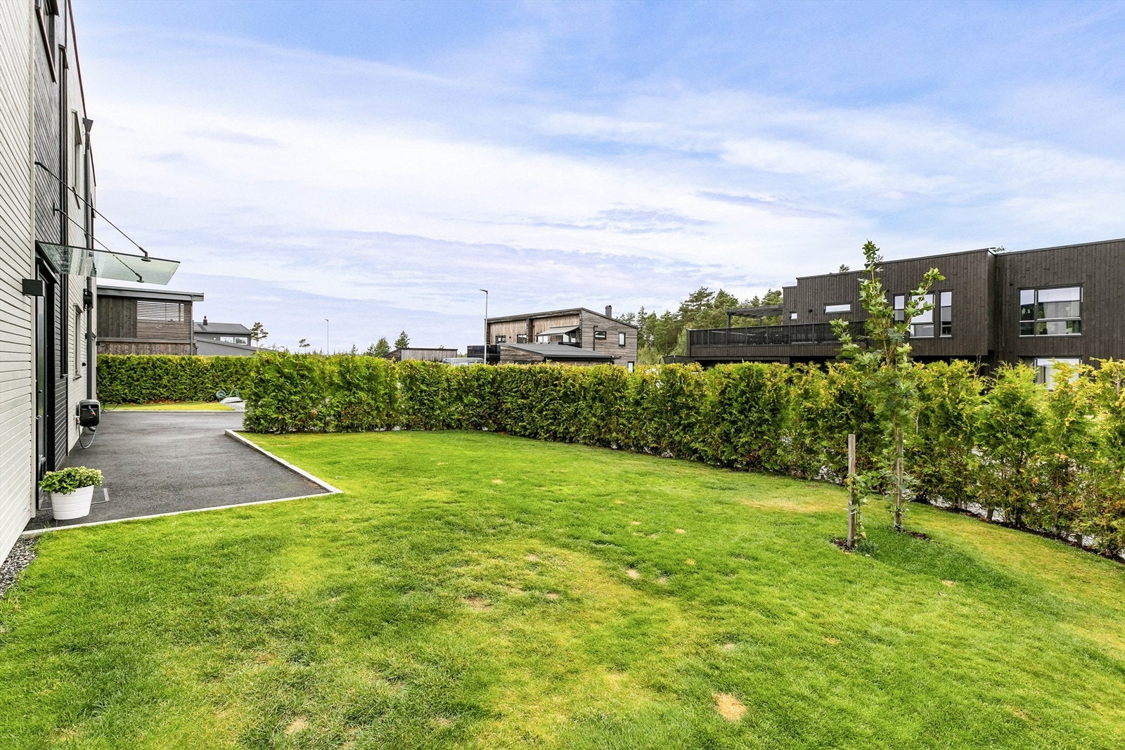 Rundt hagen det beplantet med thuja som avskjermer og pent rammer inn plenen. Galleribilde
