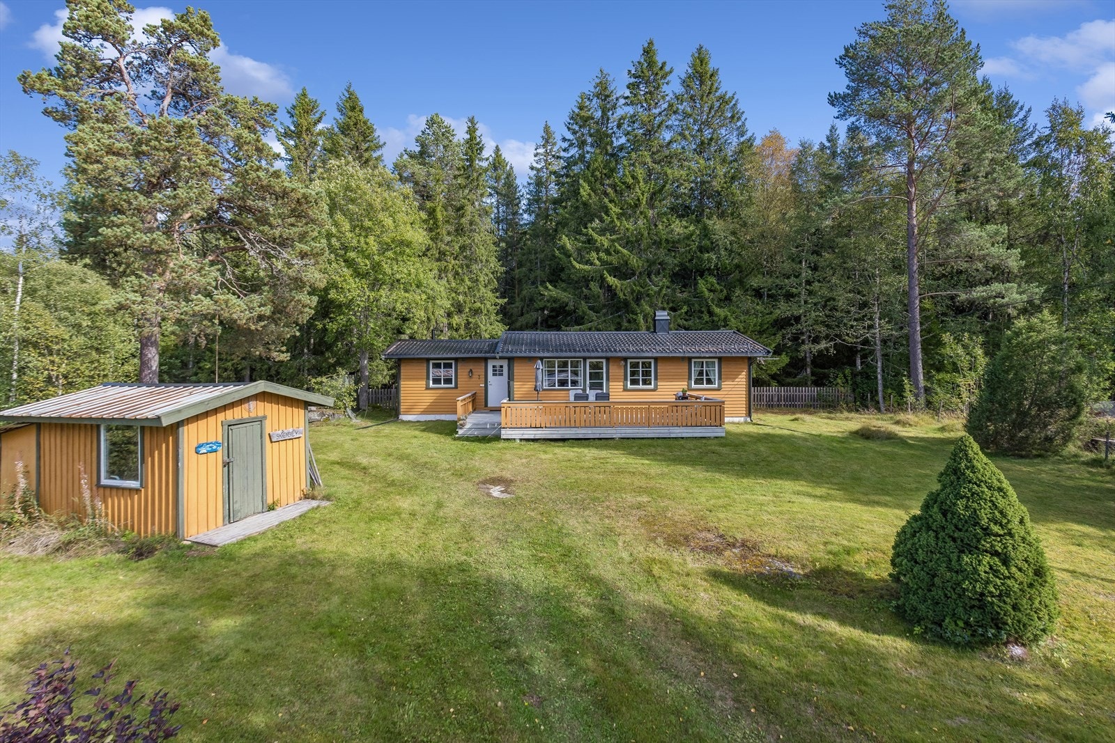 Tomten er eiet og på ca. 920 kvm. Her bor du med skogen som nærmeste nabo. Hytta ligger vestvendt til med normalt gode solforhold. Galleribilde