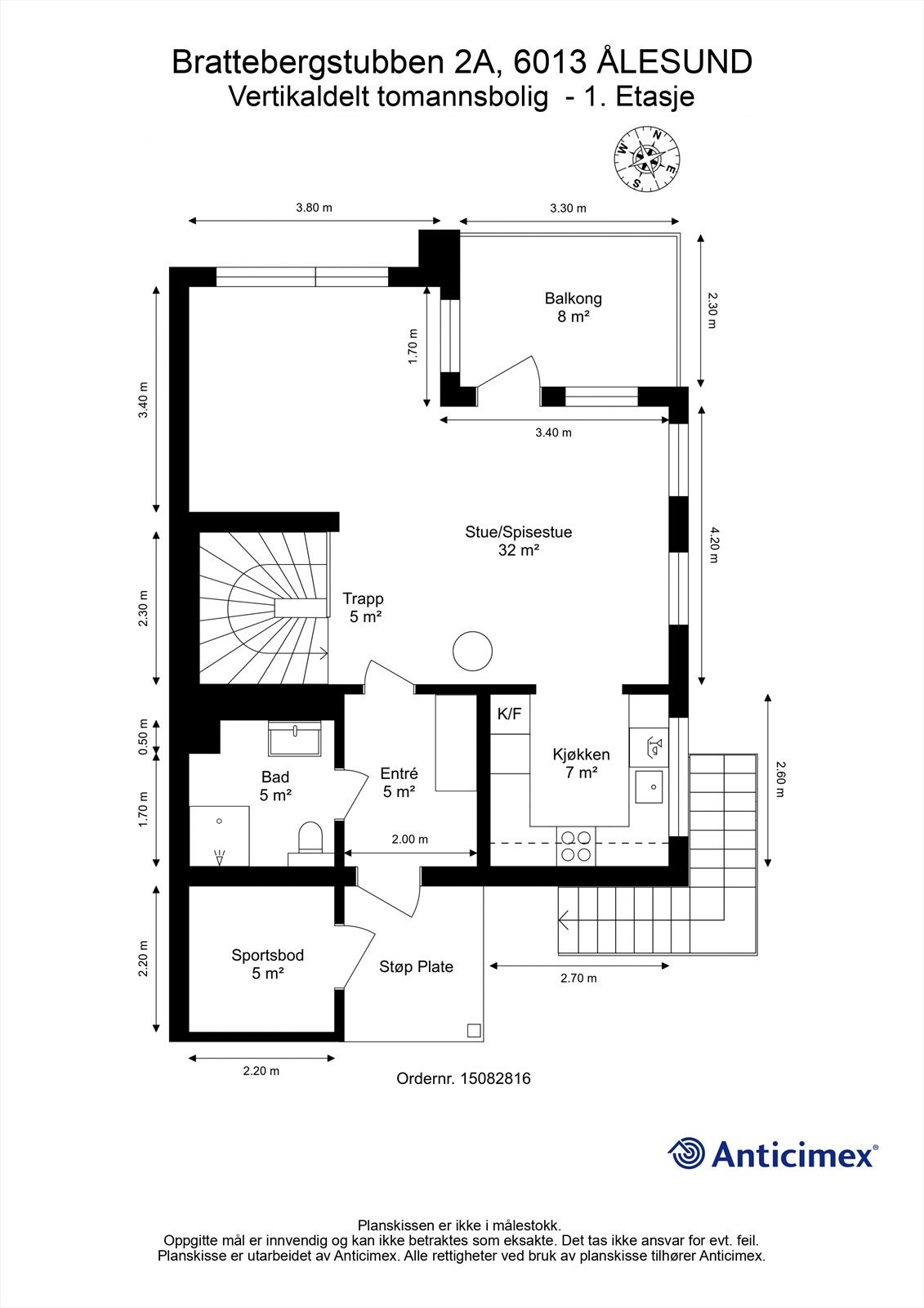 Plantegning 1. et/hovedetasje - 2D med mål Galleribilde