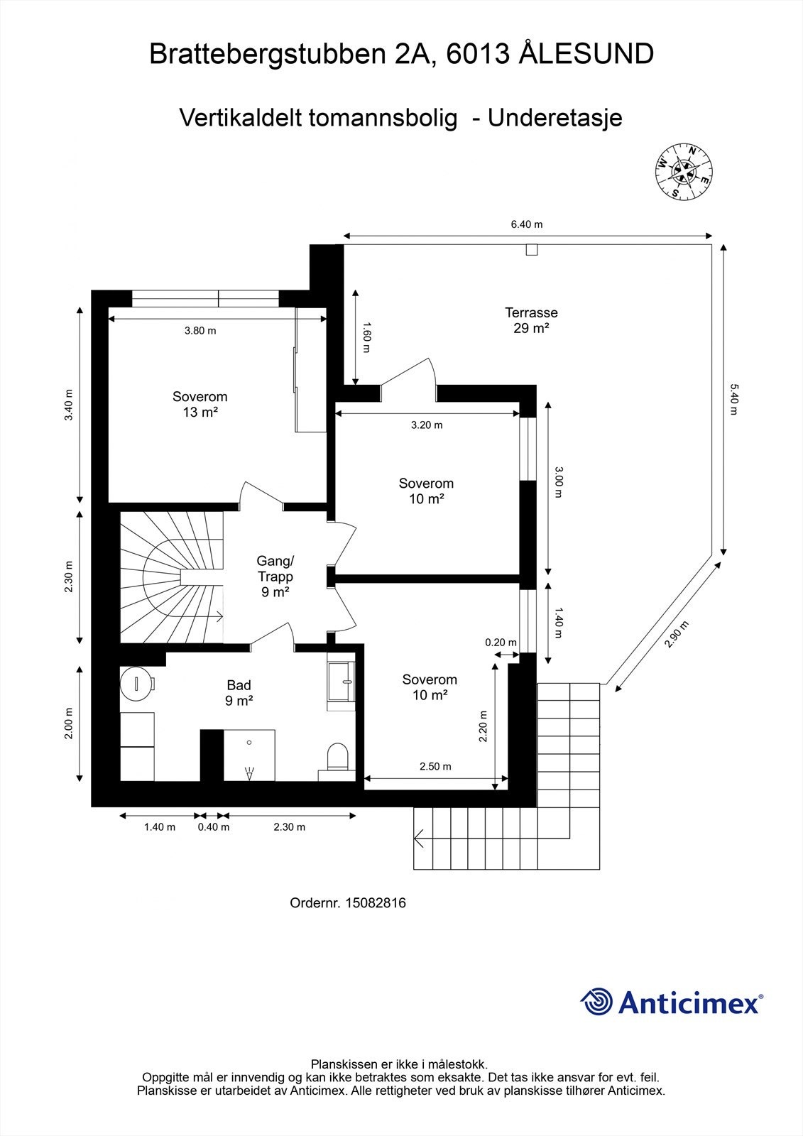 Plantegning underetasje - 2D med mål Galleribilde