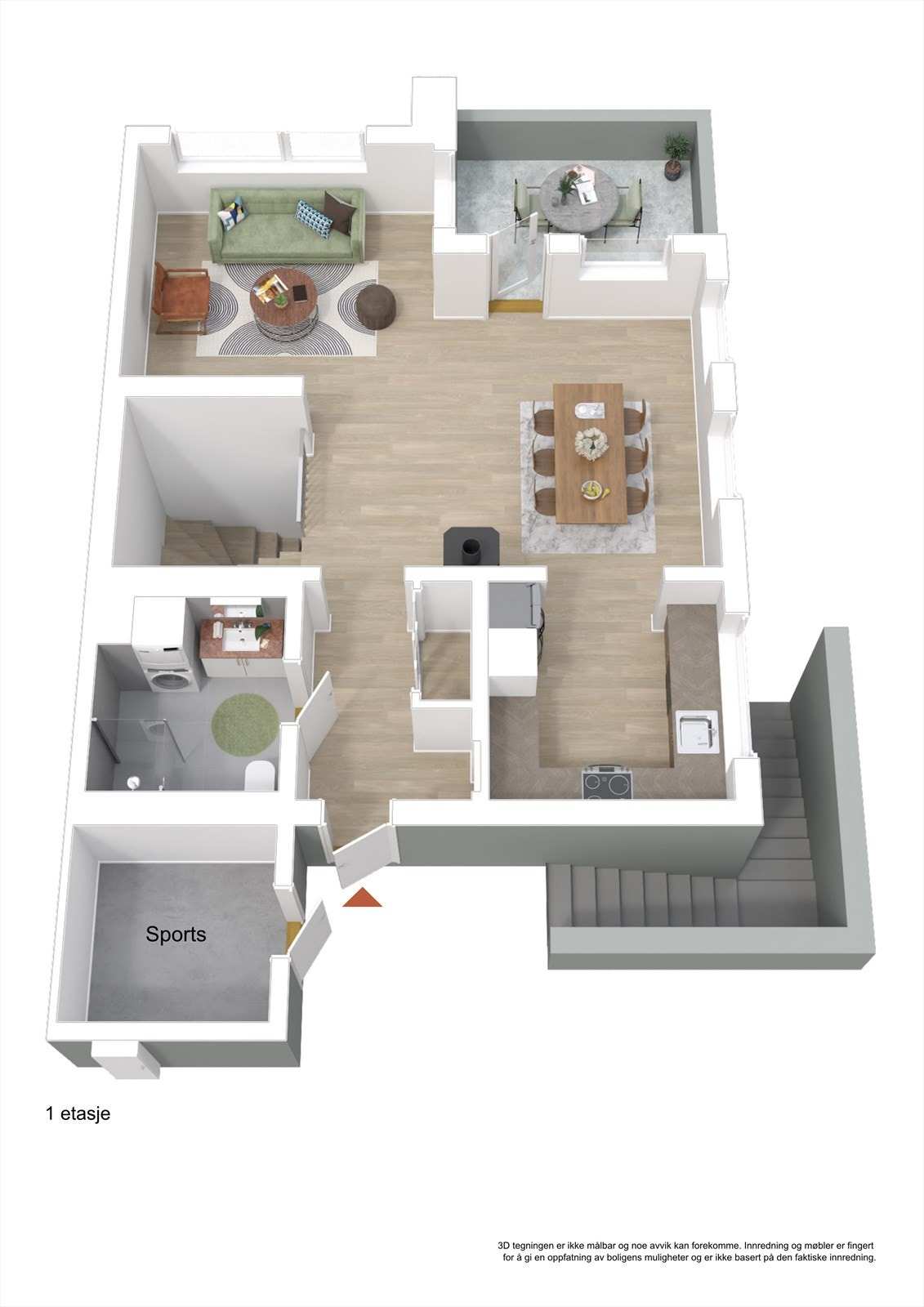 Plantegning 1. etasje/hovedetasje - 3D Galleribilde