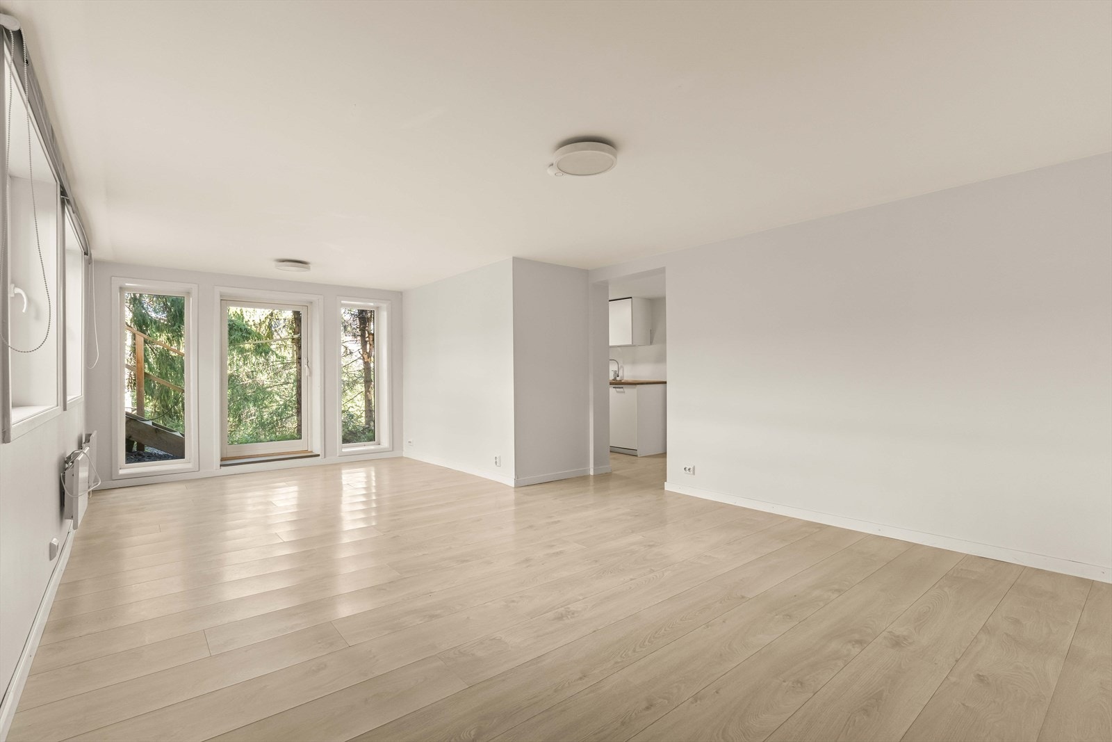 Underetasjen har en romslig og lys stue med store vindusflater og en moderne, nøytral fargepalett. Galleribilde