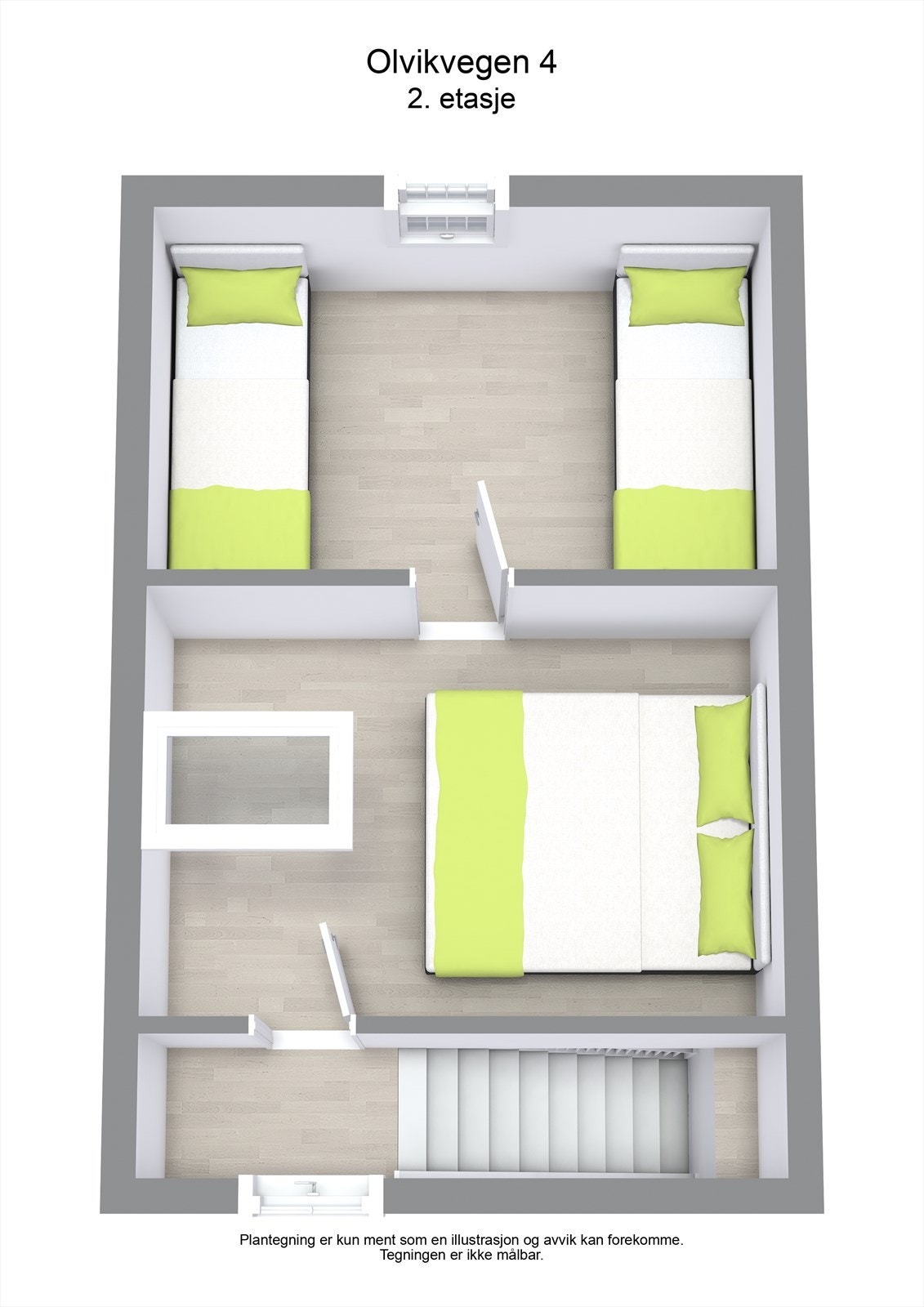 Illustrasjon av planløsningen for loftsetasjen. Galleribilde