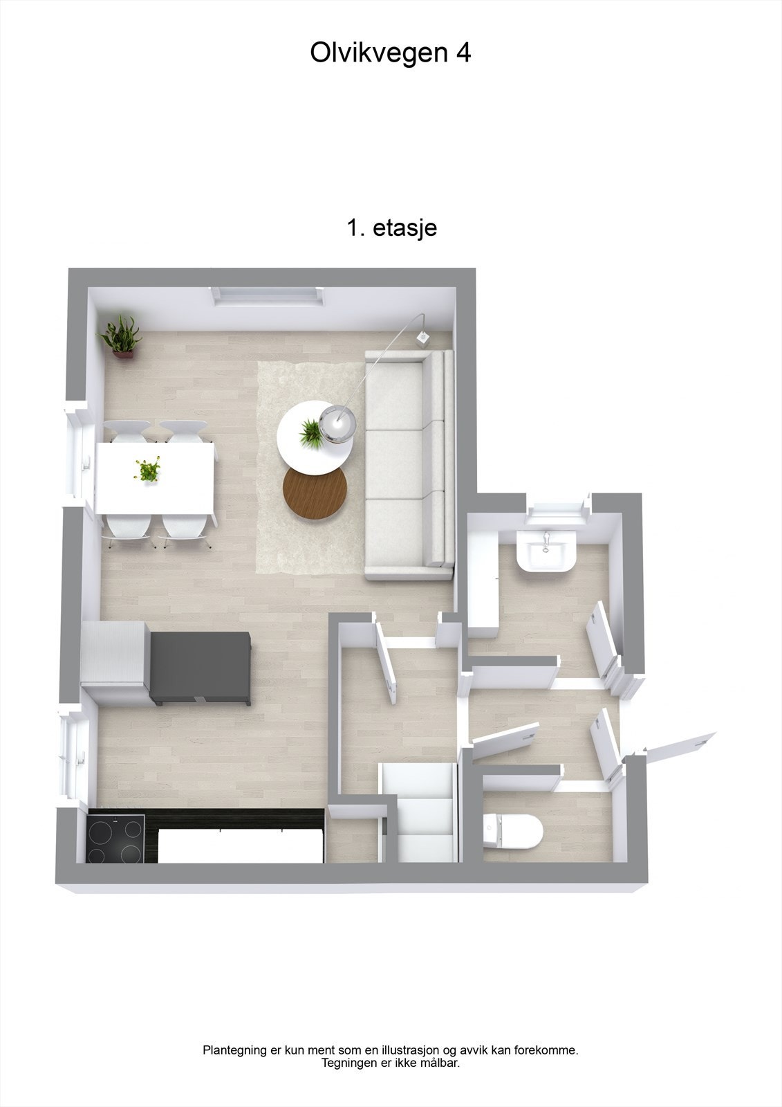 Illustrasjon av planløsningen for første etasje. Galleribilde