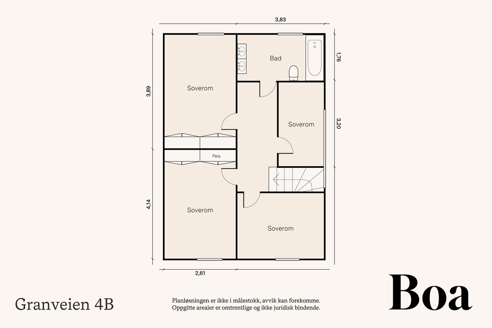2. etasje: Trappegang, bad, 4 soverom og lagringsloft. Galleribilde