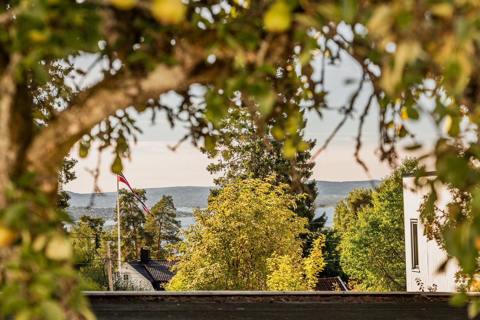 Fra terrassen har du utsyn helt ut mot fjorden. Galleribilde