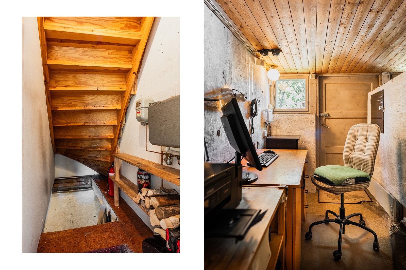 Under trappen i kjelleren er det laget en liten arbeidsplass som utnytter arealet godt. Galleribilde