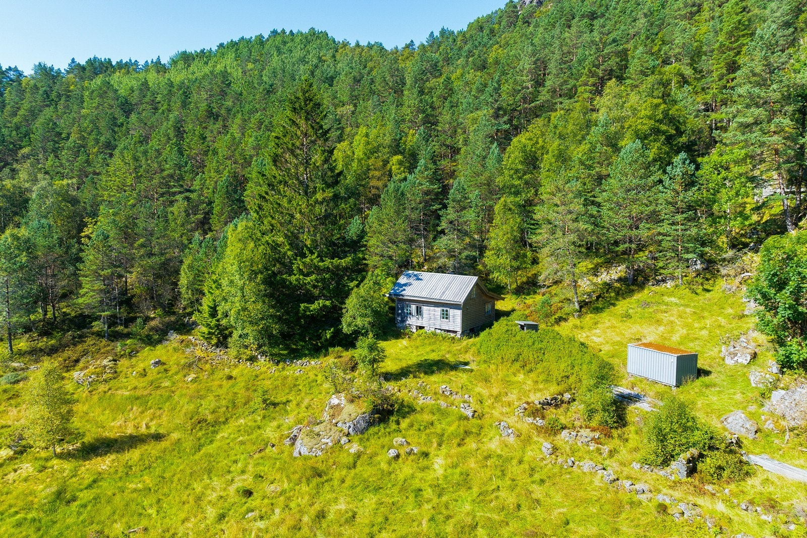 Eiendommen har en idyllisk beliggenhet, fritt og usjenert med skogens konge som nærmeste nabo. Galleribilde