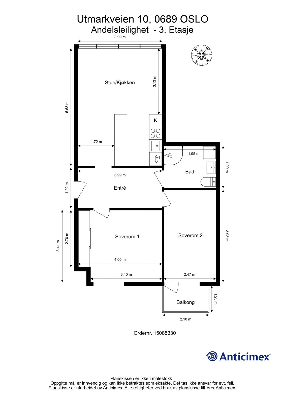 Vi starter med plantegningen i 3. etasje, slik at du får orientert deg i boligen! Galleribilde
