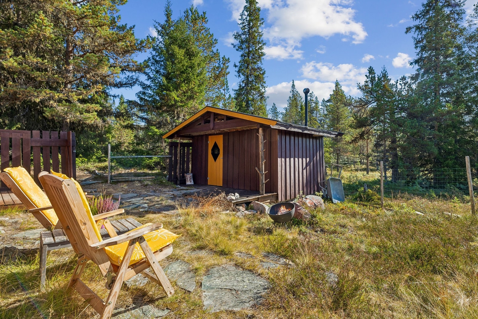 Uthuset sett fra hytteveggen. Galleribilde