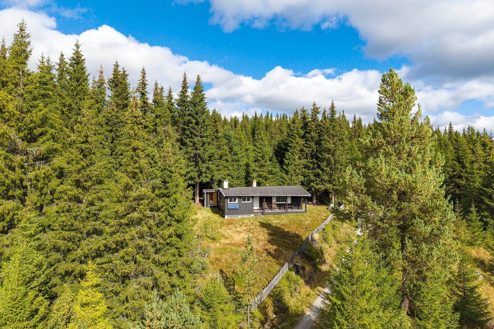 Hytta ligger fint til på Myking, omgitt av skog, fjell og åpne naturområder. Galleribilde