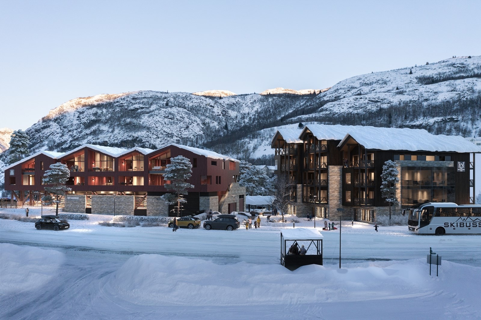 Kun 4 min med bil til Hemsedal skianlegg. Skibussen stopper rett utenfor. Galleribilde