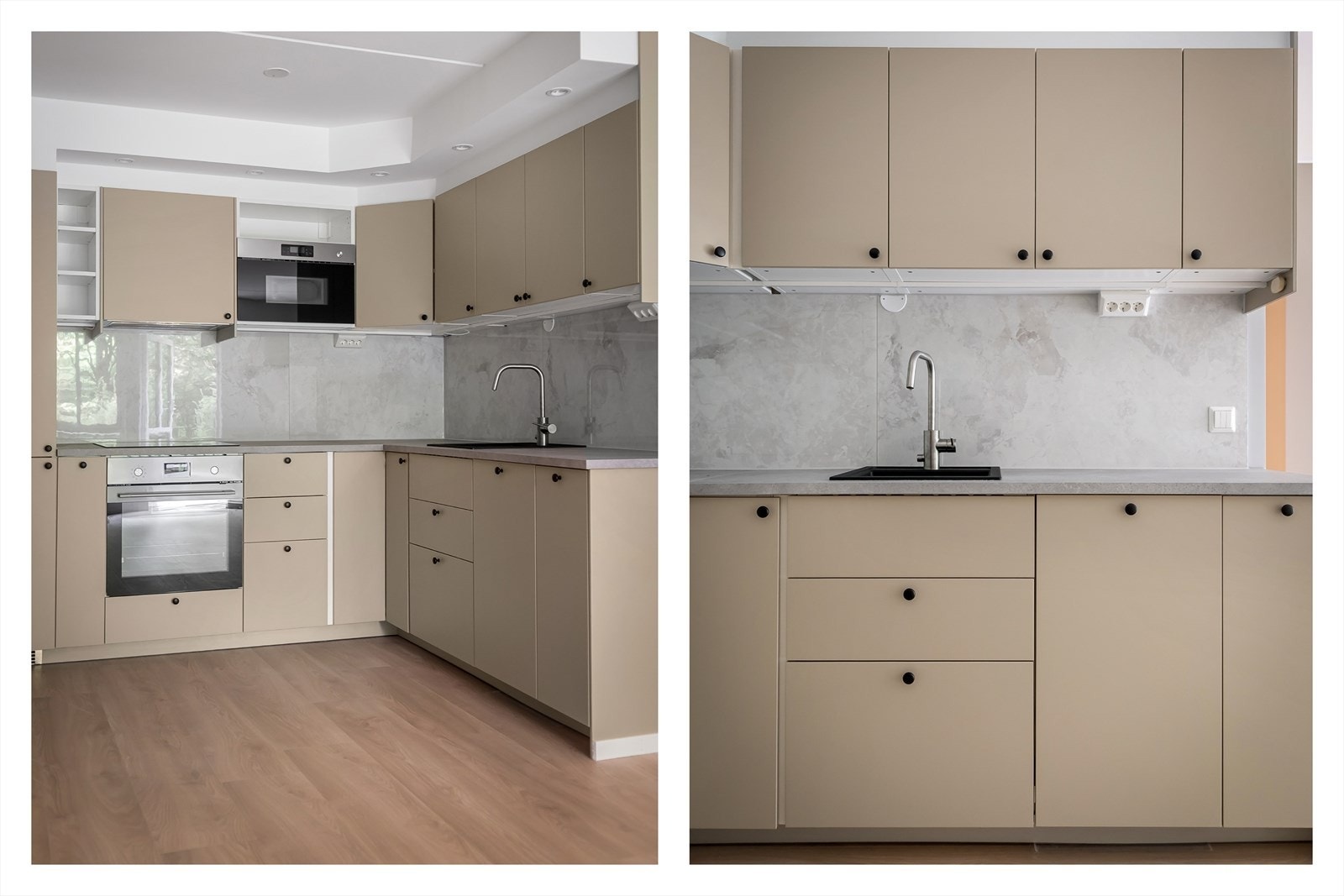 Godt med skap -/og benkeplass. Backsplash plate gjør rengjøringen enkel. Galleribilde