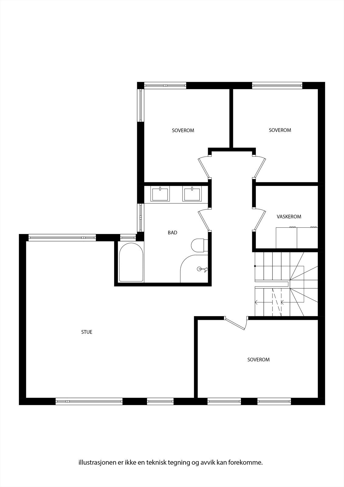 Den komplette familietasjen i andre med stor stue, 3 soverom, romslig bad med både badekar og dusj, samt eget vaskerom. Galleribilde