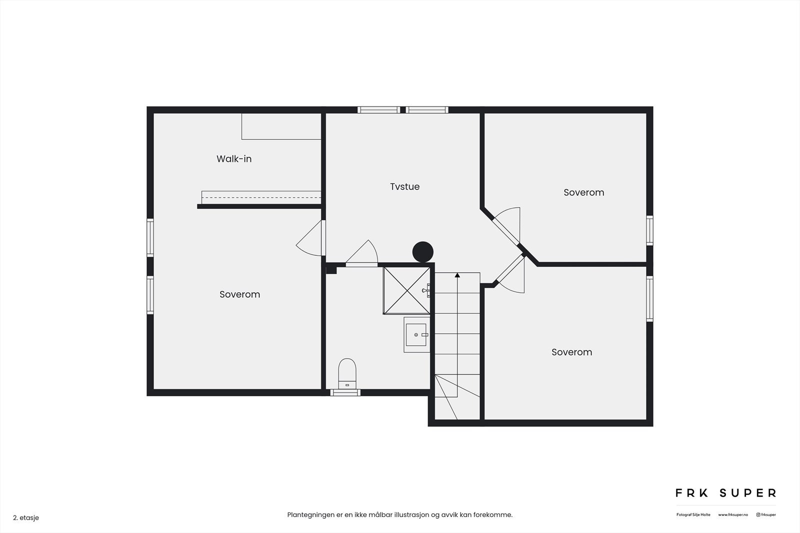 Plantegning loftetasje. Loftetasje er målt til 63 m² BRA-i. Galleribilde