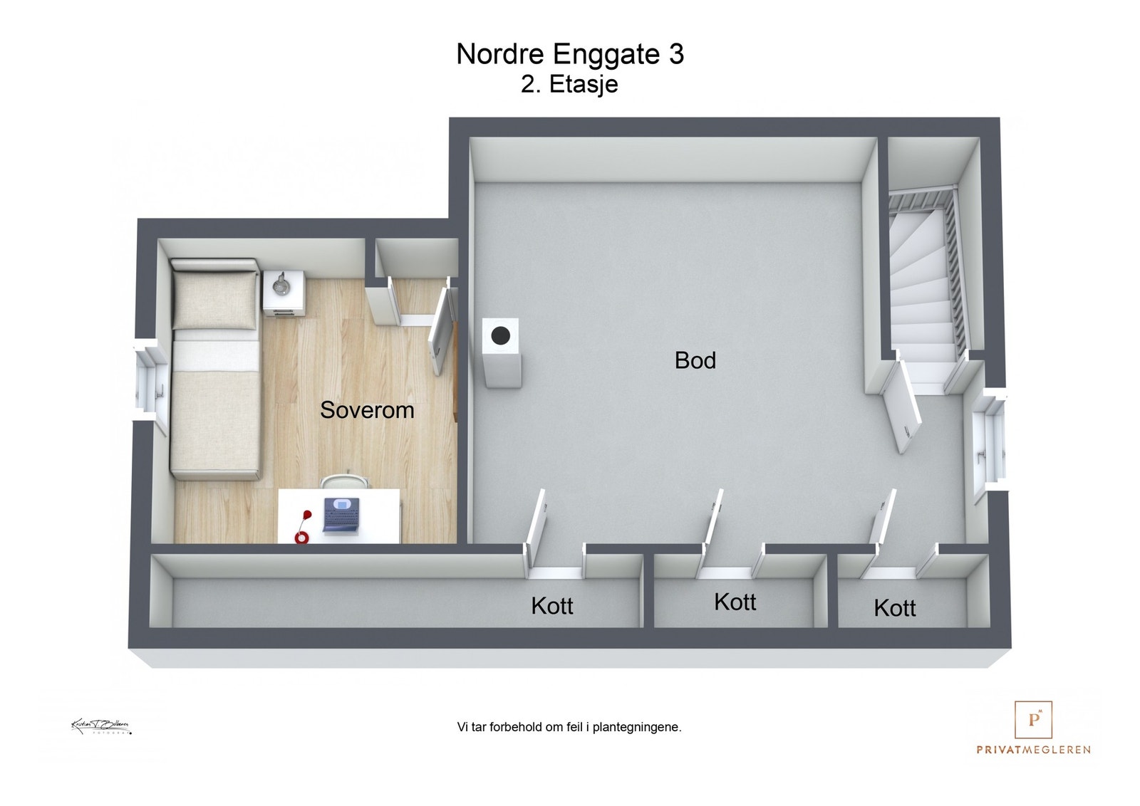 3 D plantegning loftsetasje Galleribilde