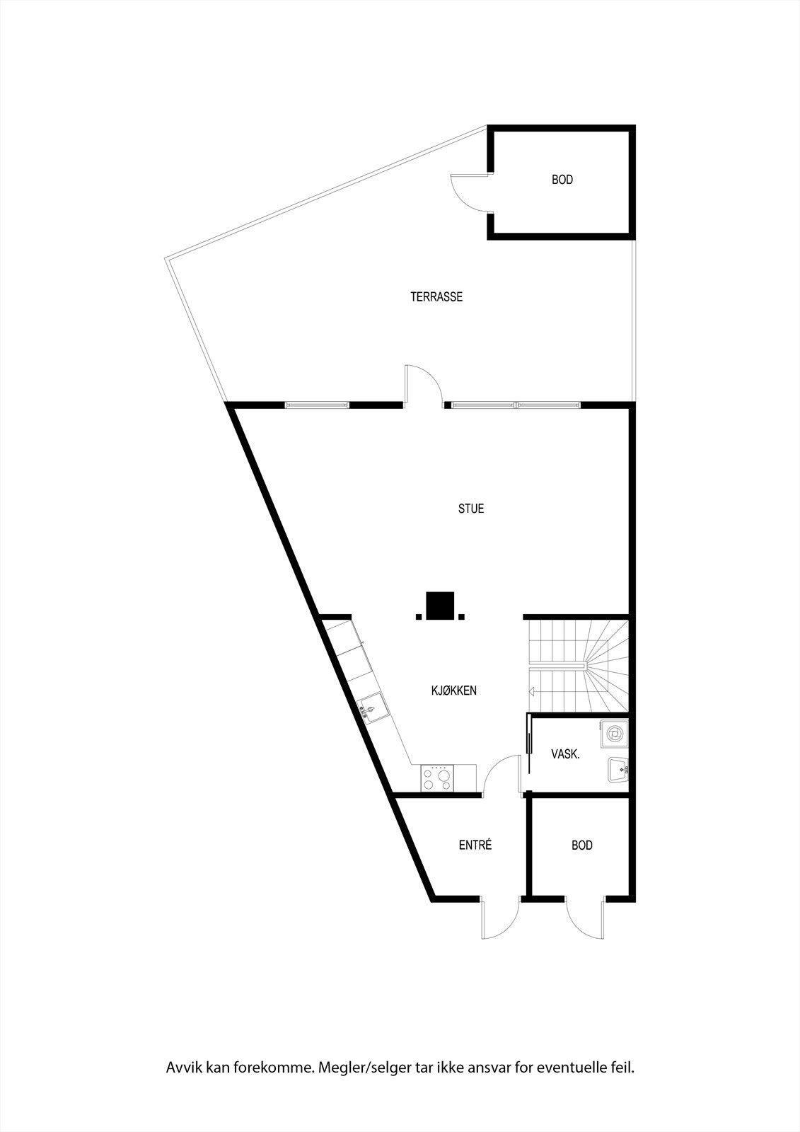 1 et.: Entre, vaskerom, kjøkken, stue m/utgang til en solrik terrasse. Galleribilde