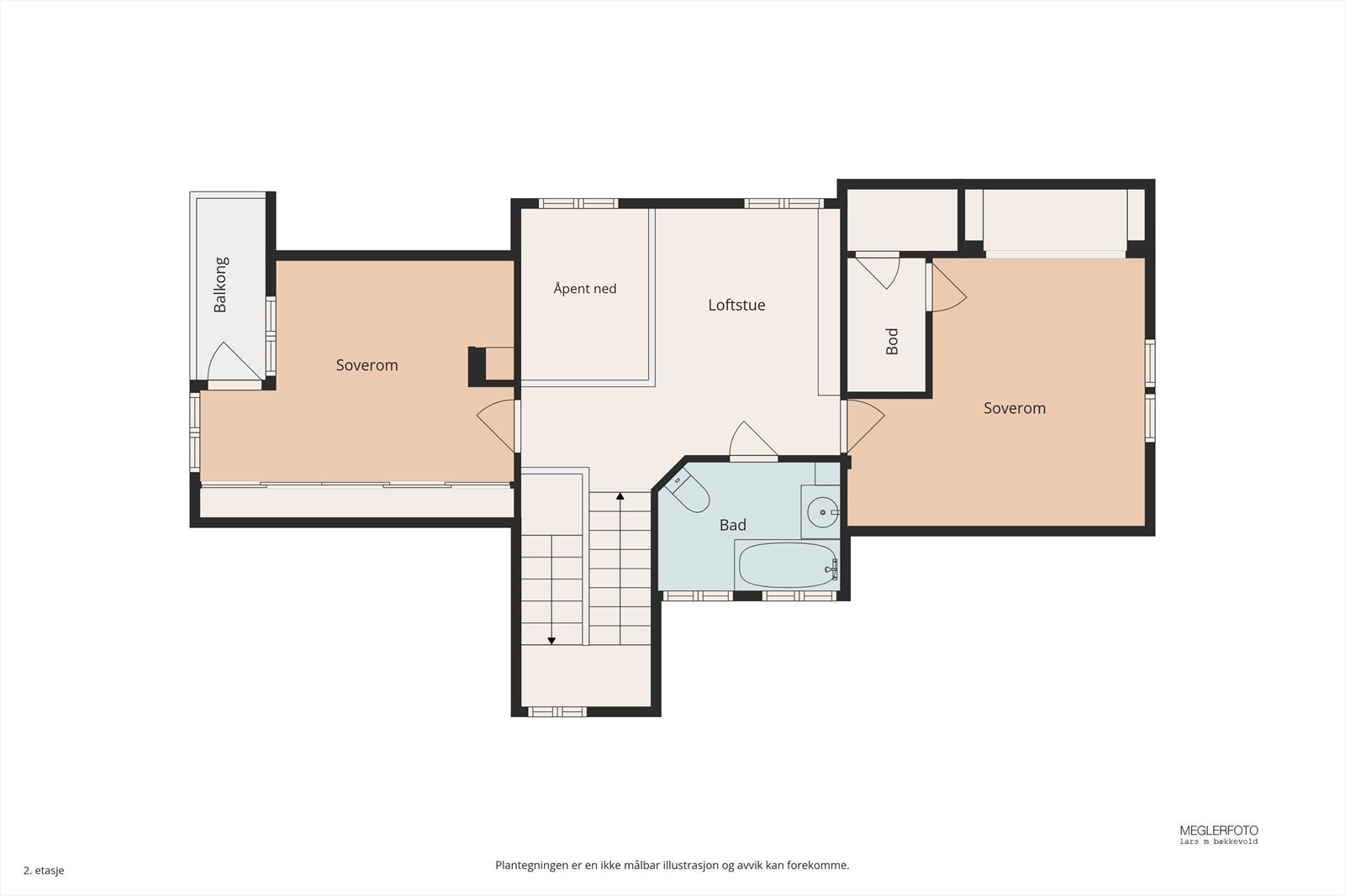 Loftsetasjen inneholder en privat avdeling med loftstue, bad og to soverom (se pkt. ferdigattest) Galleribilde