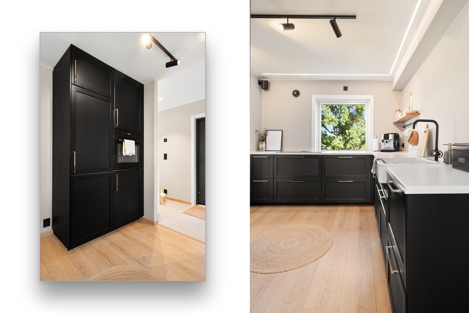 Kjøkkenet er gjennomtenkt og har integrert kjøl/frys og stekeovn på ene siden, samt oppvaskmaskin og platetopp på motsatt side. Galleribilde