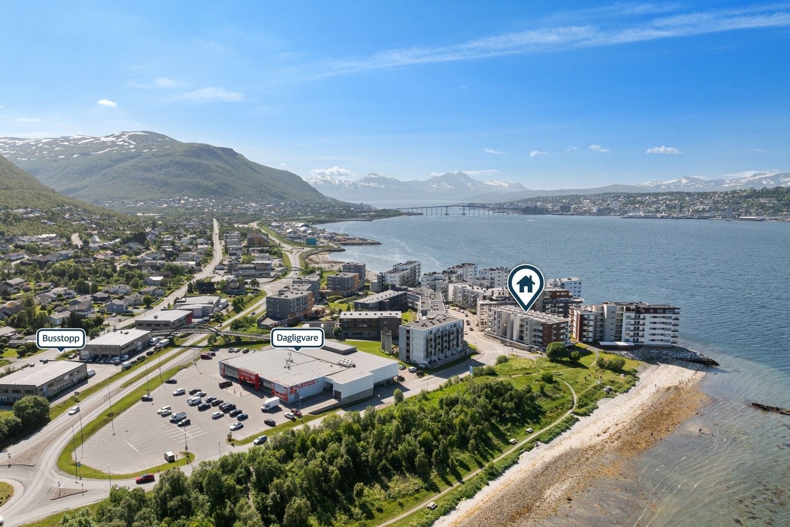 Utmerket beliggenhet på Tomasjordnes, med dagligvare, treningssenter og busstopp med direkteforbindelse til sentrum og UiT/UNN i umiddelbar nærhet.