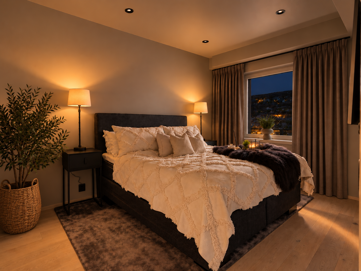 Rommet er malt i lune og duse farger, og vinduet slipper inn godt med dagslys. Galleribilde
