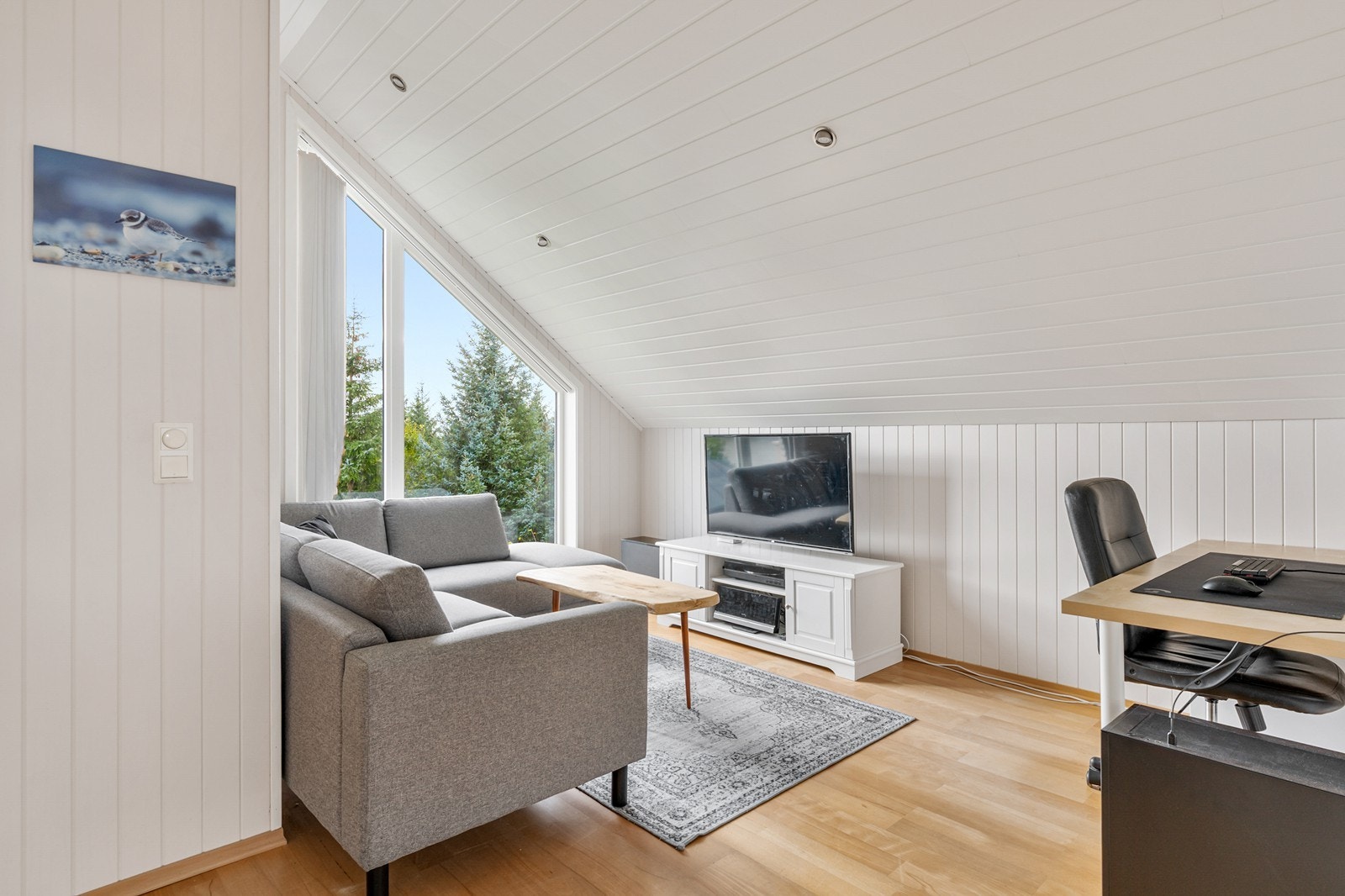 En fleksibel ekstra stue med plass til både tv-krok og kontorpult. Galleribilde