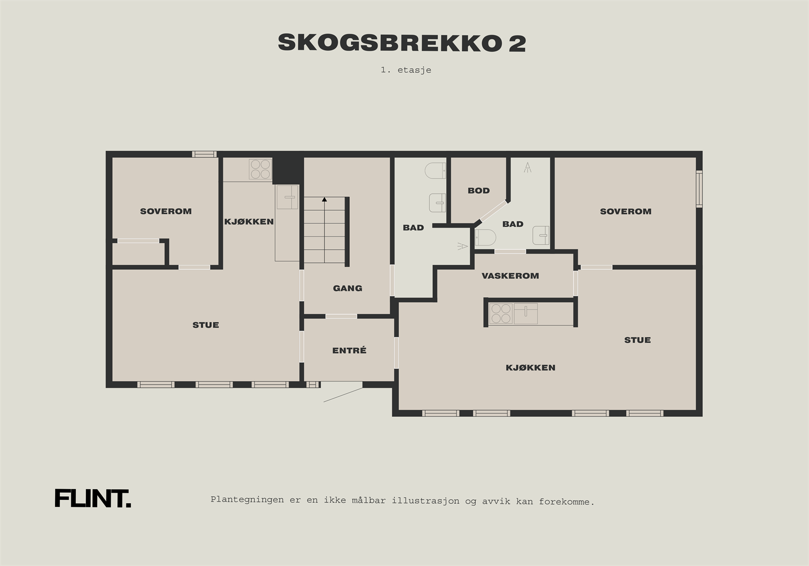 PLANTEGNING 1.etg - her kan man leie ut en eller to hybler om man ønsker det. Galleribilde