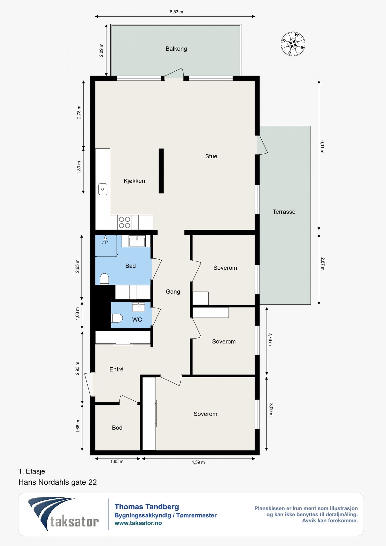 Leiligheten har en optimal planløsning som inneholder praktisk entré/gang med gode oppbevaringsmuligheter i garderoberom/walk in closet, åpen stue-/kjøkkenløsning, tidløst baderom, separat toalettrom, tre soverom av god størrelse, solrik balkong og terras Galleribilde