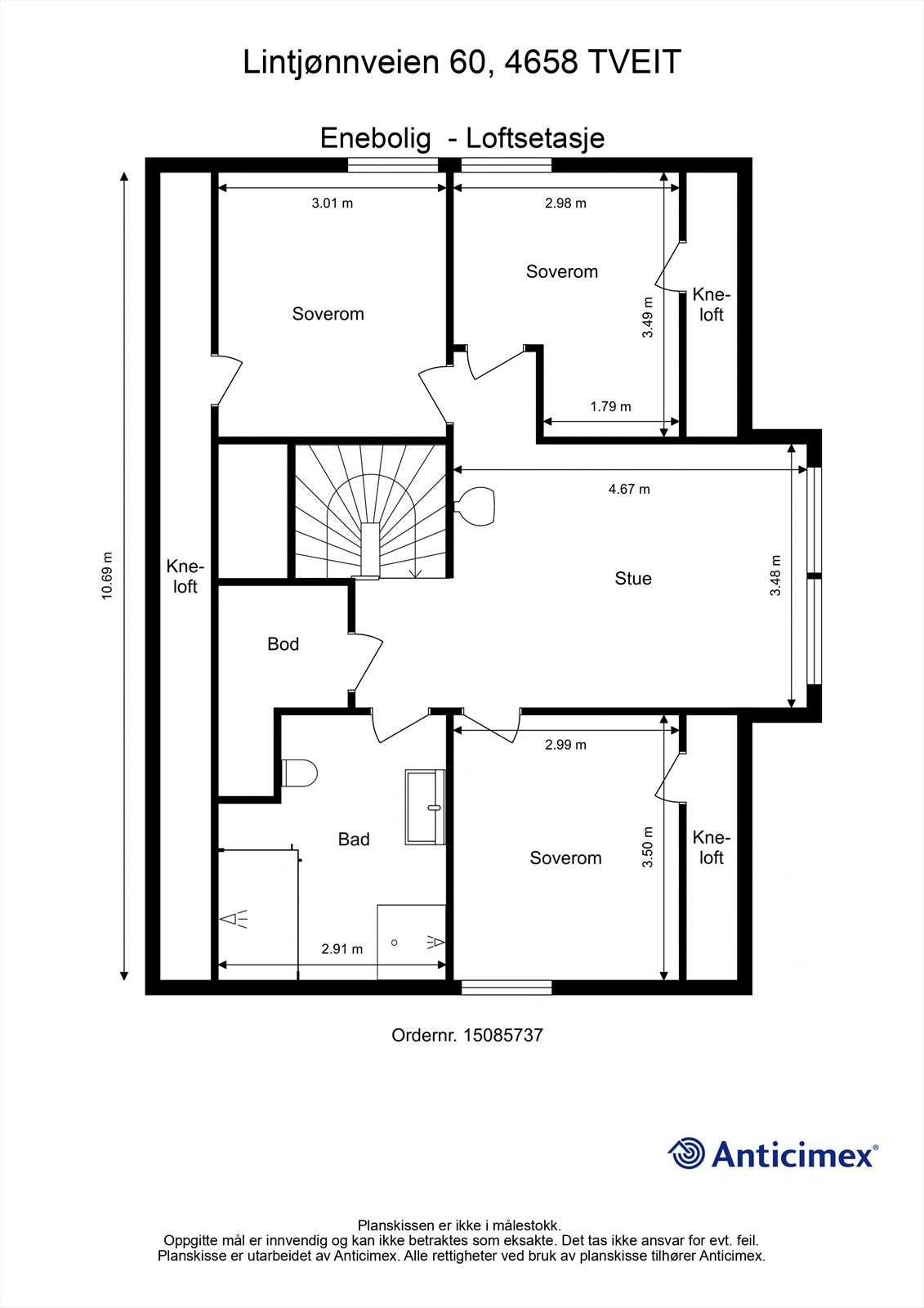 Plantegning-Enebolig - Loftsetasje Galleribilde