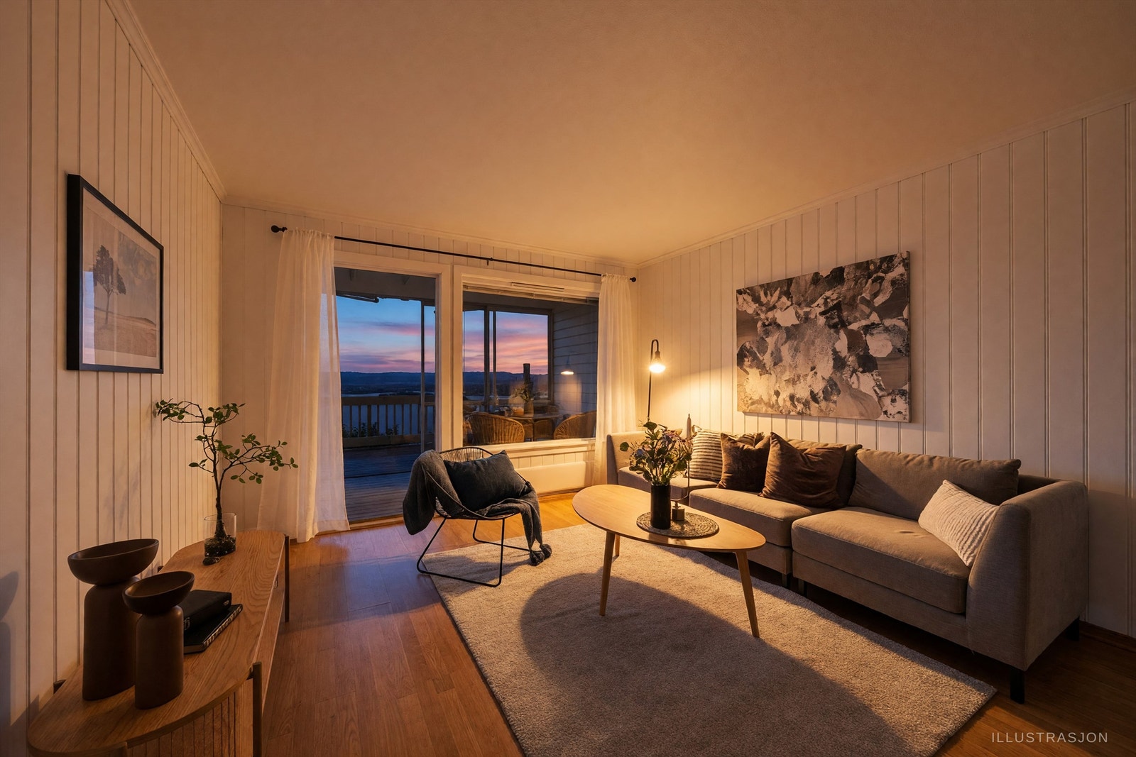 Når kvelden kommer kan du nyte den flotte solnedgangen fra sofakroken. Galleribilde