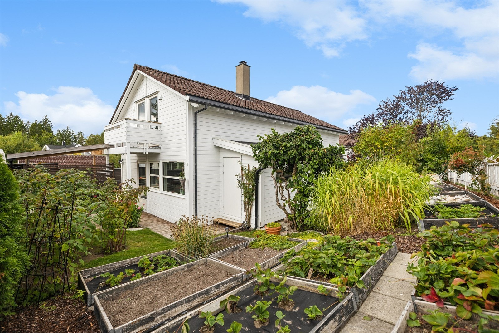 Hagen er frodig, variert og skjermet, med en stor gressplen, plantekasser med gode dyrkingsforhold og et vakkert, velstelt plante- og blomsterliv. Galleribilde