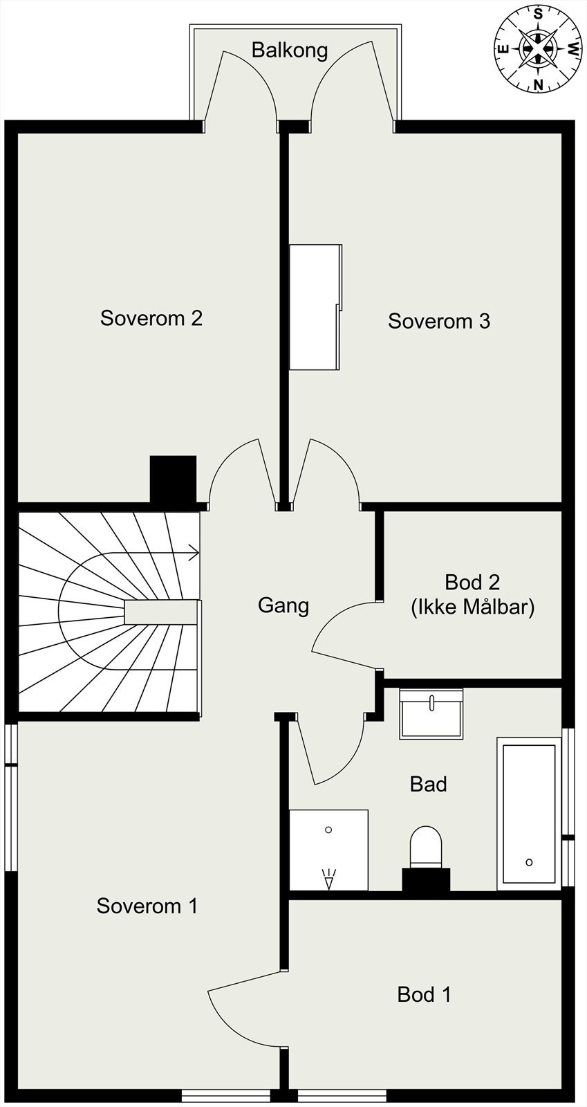 Alternativ Plantegning (Soverom nr. 2 kan enkelt deles i to rom og tilbakeføres i henhold til de opprinnelige tegningene.) Galleribilde