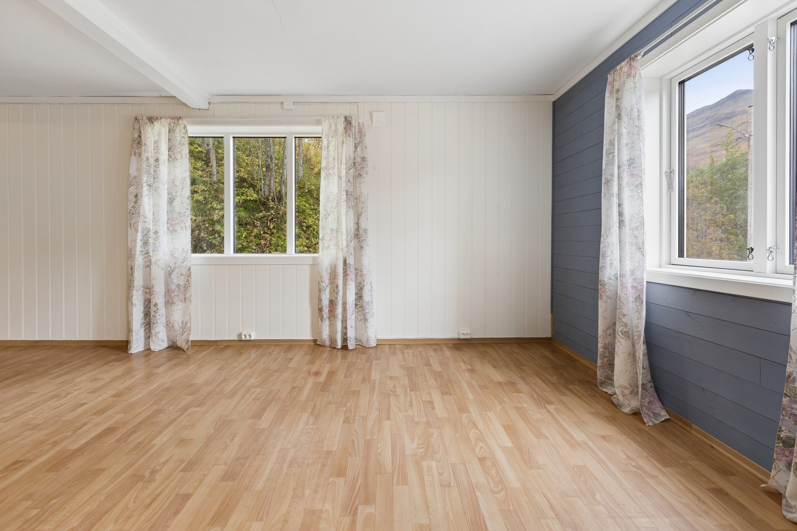 Stuearealet har laminatgulv og god plass til både sofagruppe og spisebord. Galleribilde