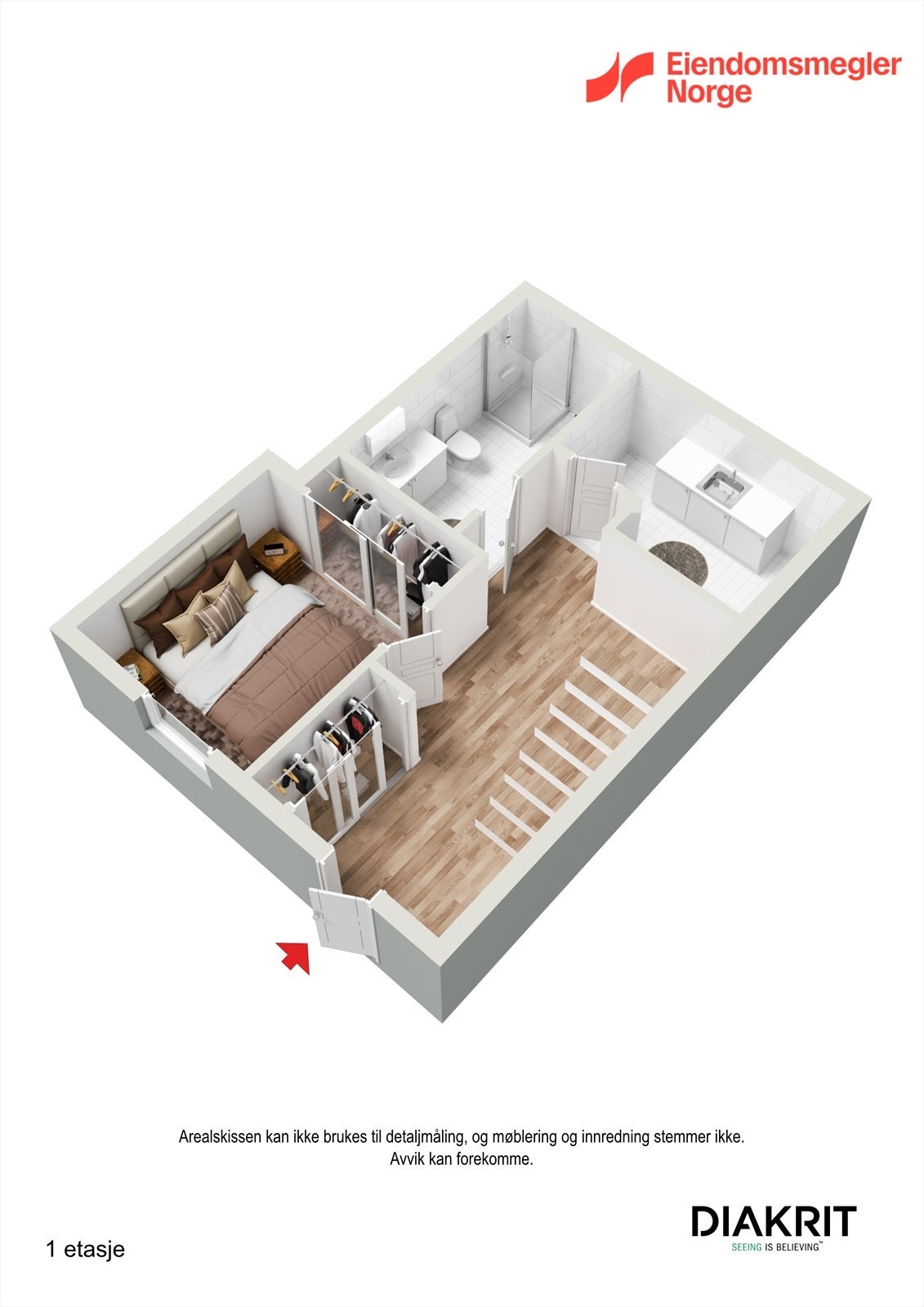 Plantegning 1. etasje 3D Galleribilde