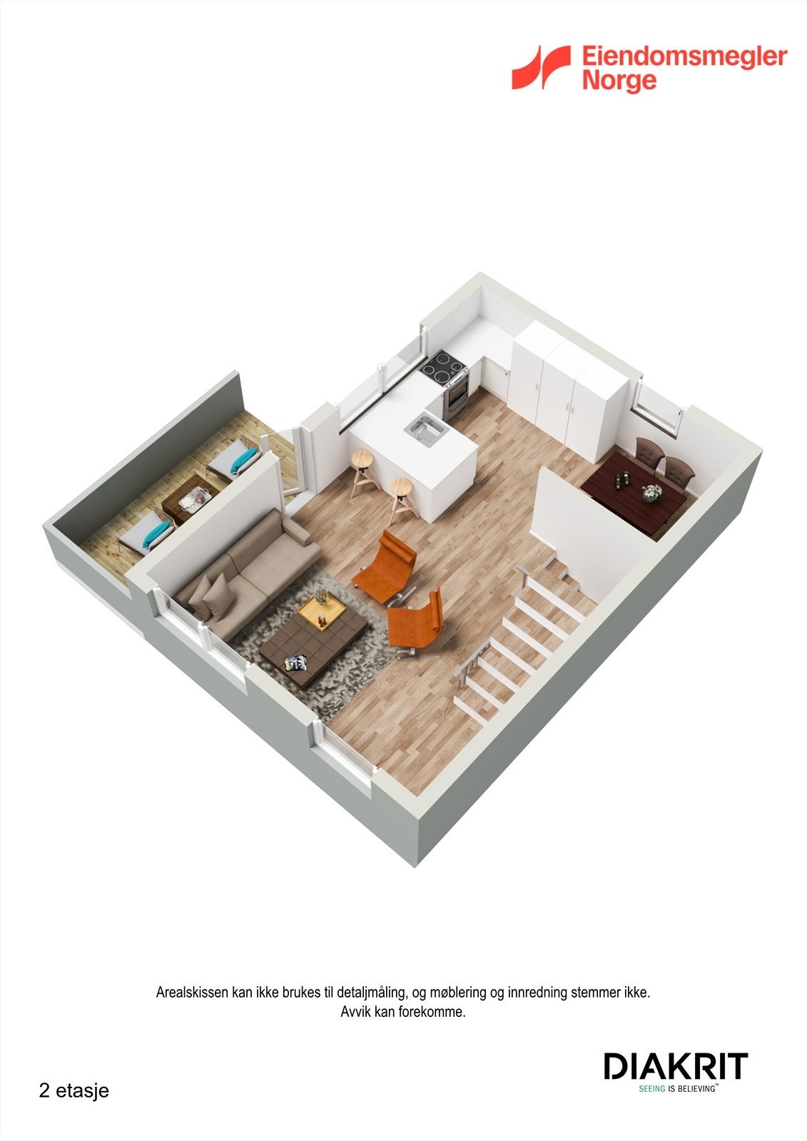 Plantegning 2. etasje 3D Galleribilde