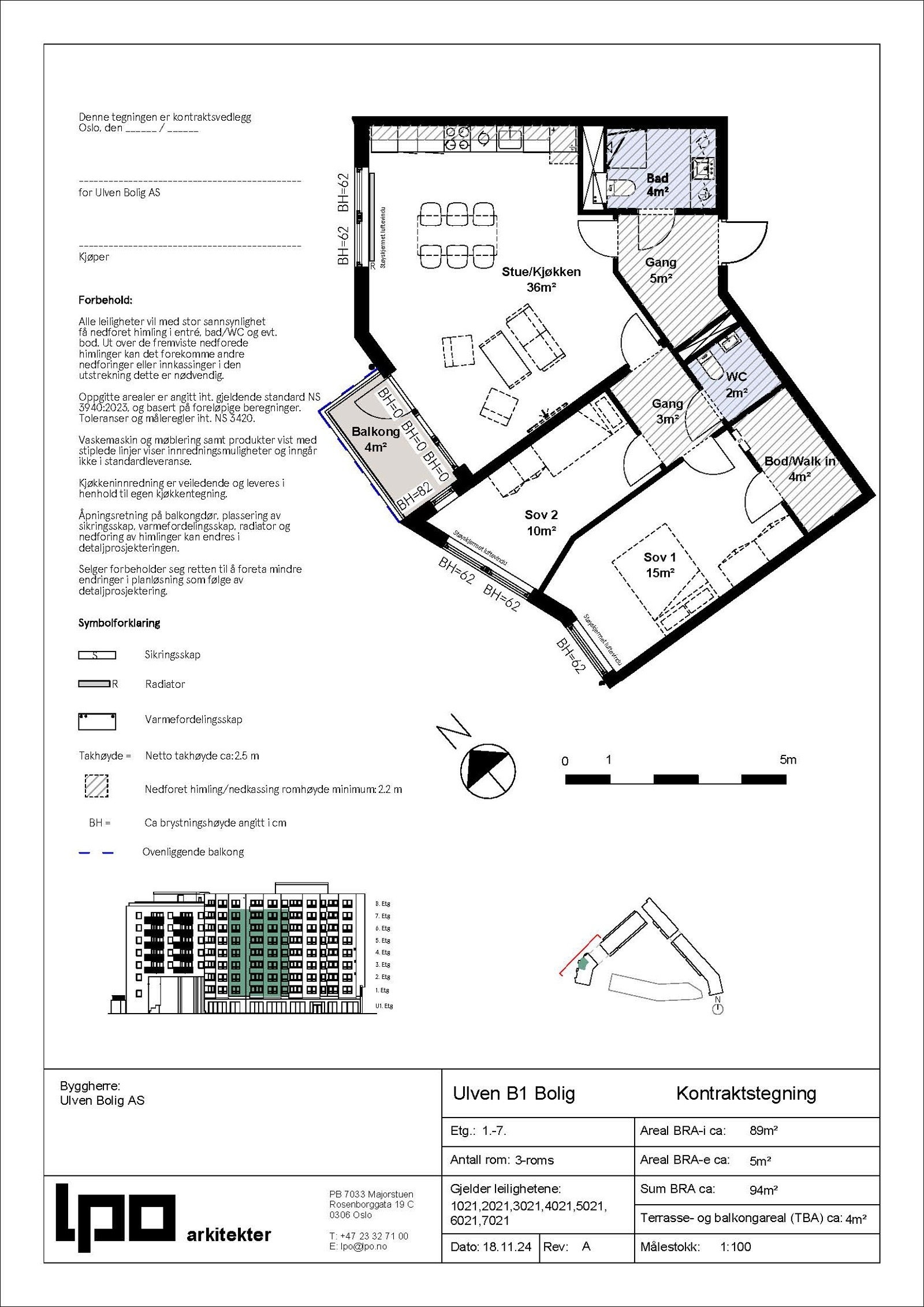 Kontraktstegning for leilighet 2021 i Humleblom borettslag Galleribilde