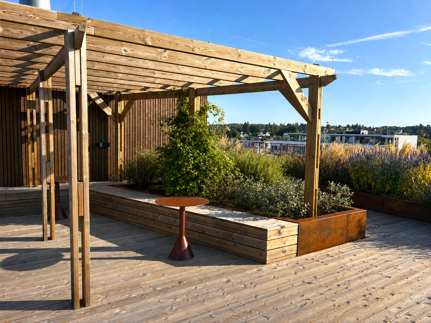 Felles takterrasse med flere ulike soner. Galleribilde