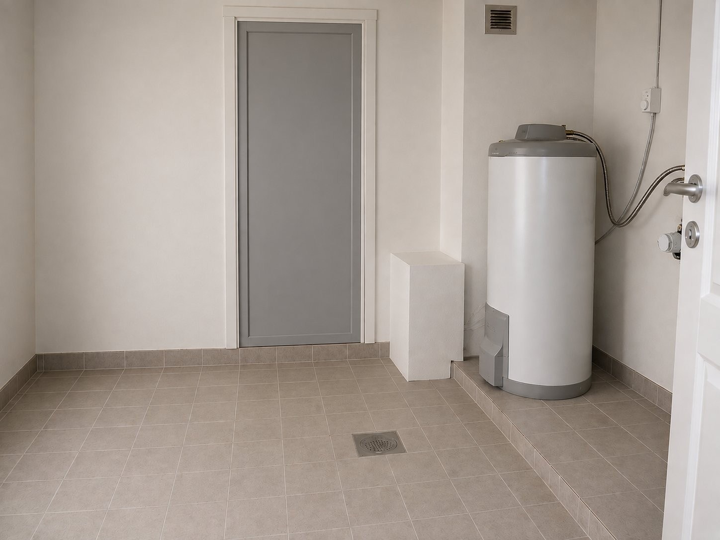 Vaskerommet meget romslig og har i dag to installerte varmtvannsberedere, hvorav den ene går til hybel. Det er inngang til hybel via vaskerom, men døren er midlertidig steng. Dette bildet er tatt for noen år siden og er digitalt redigert Galleribilde