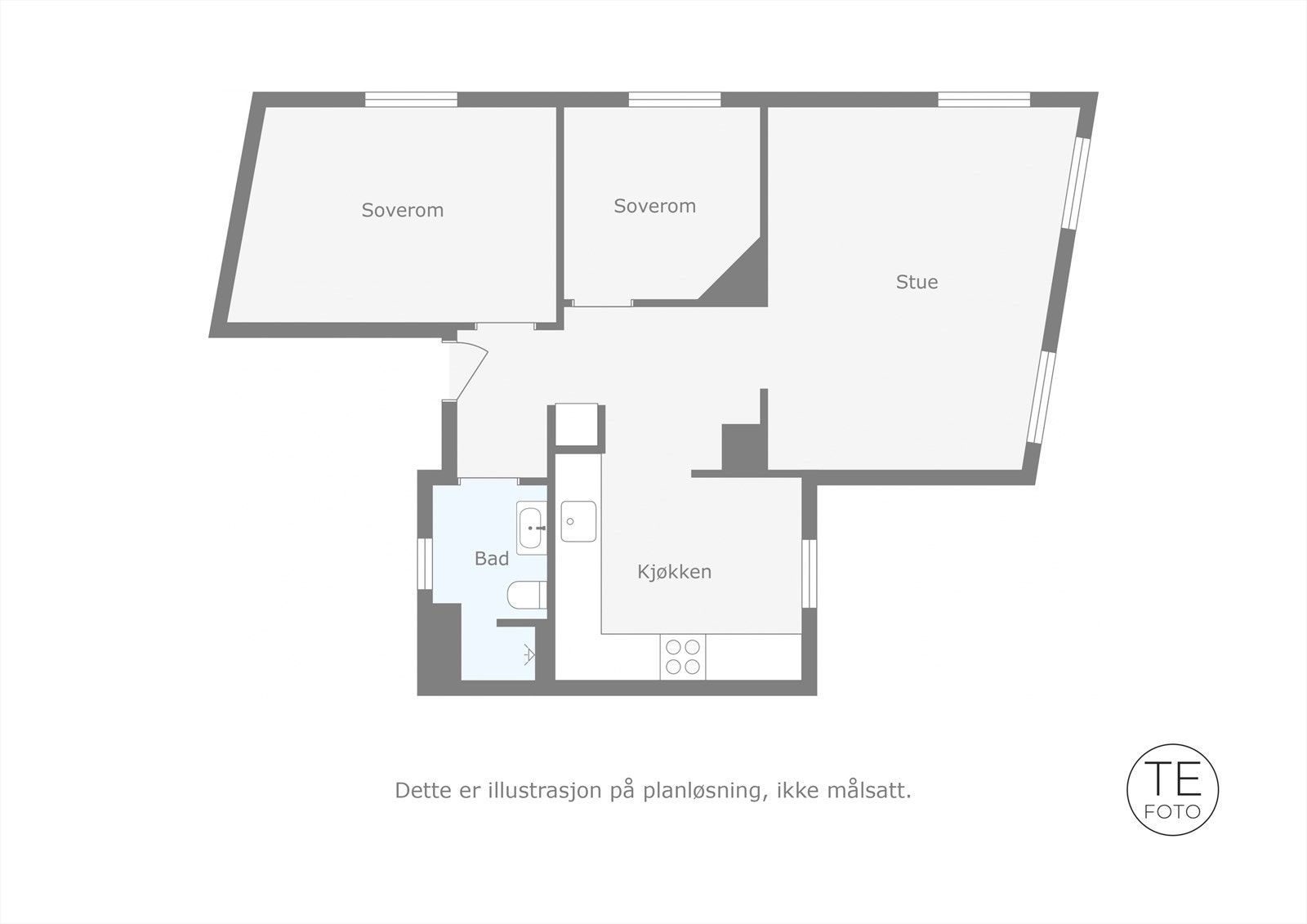 Leilighetens hovedetasje er målt til 64 m². Galleribilde