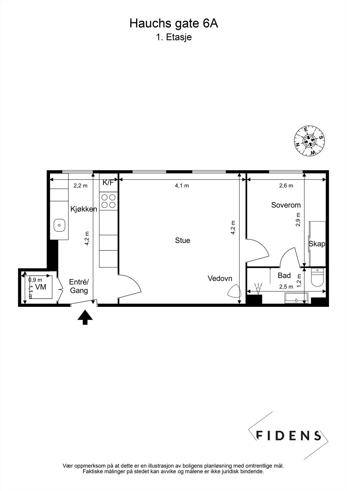Plantegning. Leiligheten disponerer i tillegg en loftsbod på ca. 2 kvm og en kjellerbod på ca. 4 kvm. Galleribilde