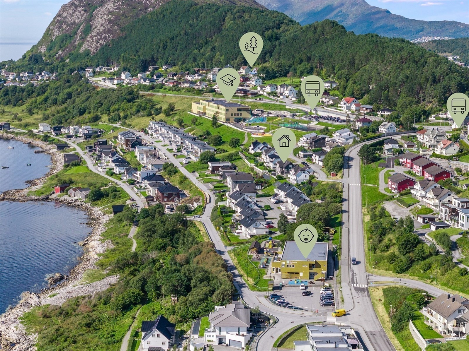 Dronebilde av boligområde på Hessa syd Galleribilde