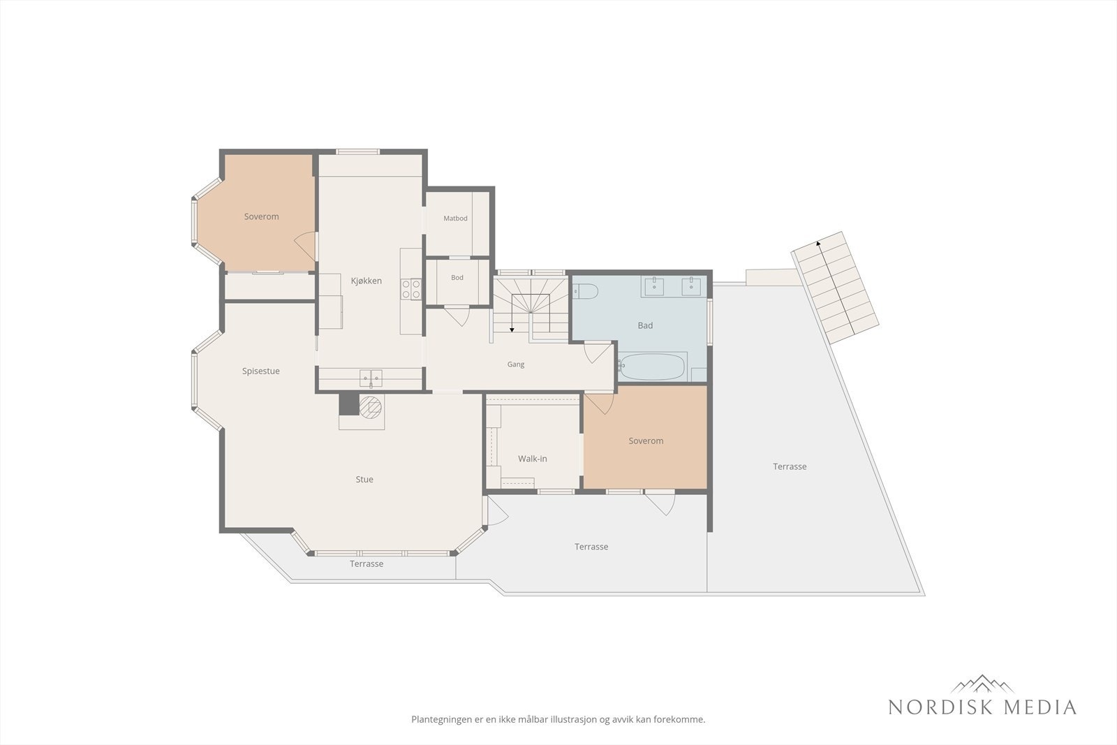 Illustrert plantegning 1. etasje Galleribilde