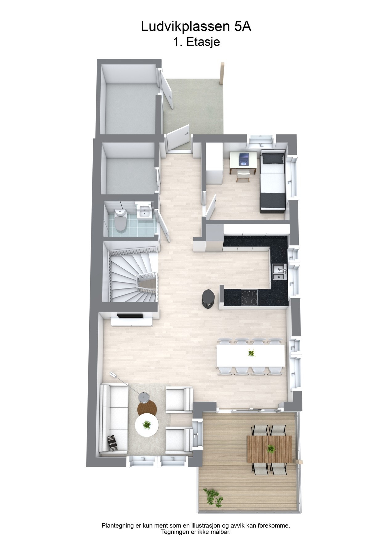 Plantegning hovedetasje (3D). Galleribilde