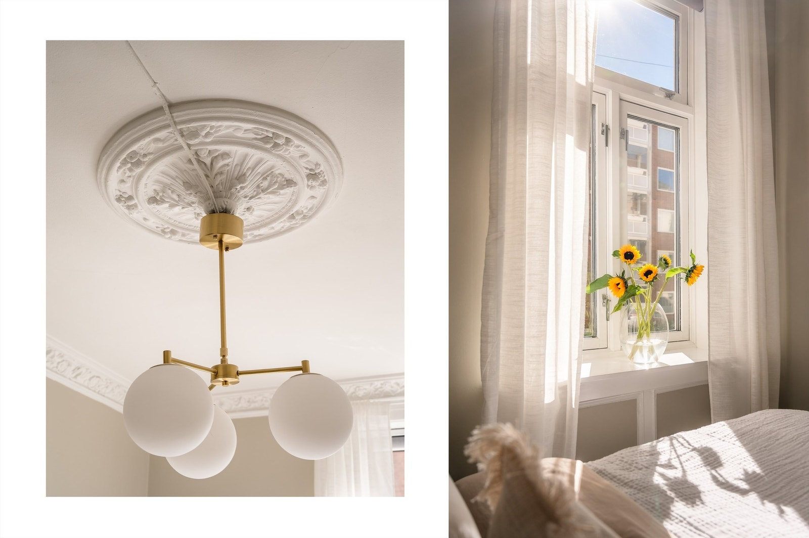 De originale detaljene følger videre inn hit med stukkatur, rosett og flotte tregulv Galleribilde