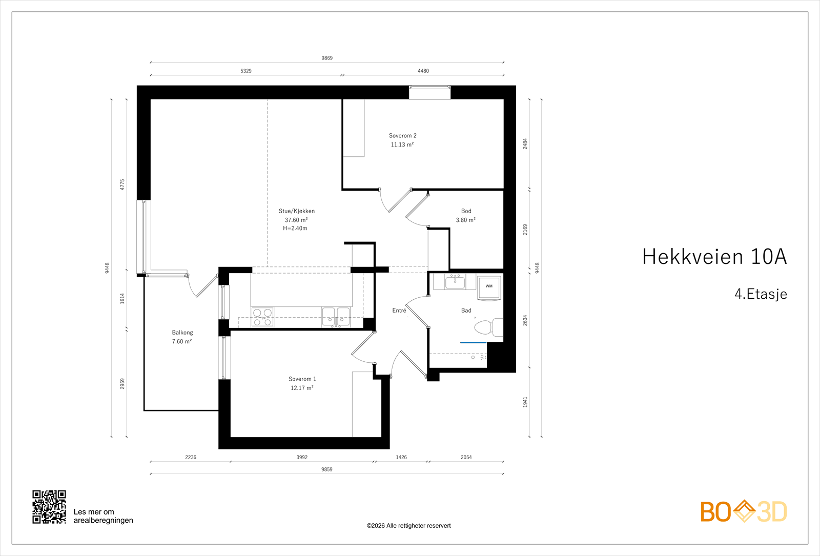 Praktisk 3-roms i 4. etasje med åpen stue- og kjøkkenløsning, to soverom, bad, innvendig bod og balkong. Galleribilde