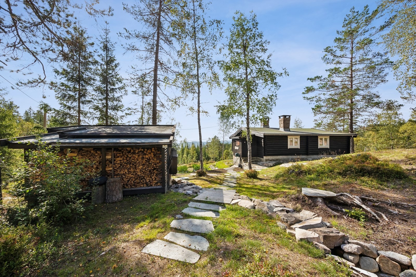 Eiendommen har et eget uthus med bod og utedo. Galleribilde